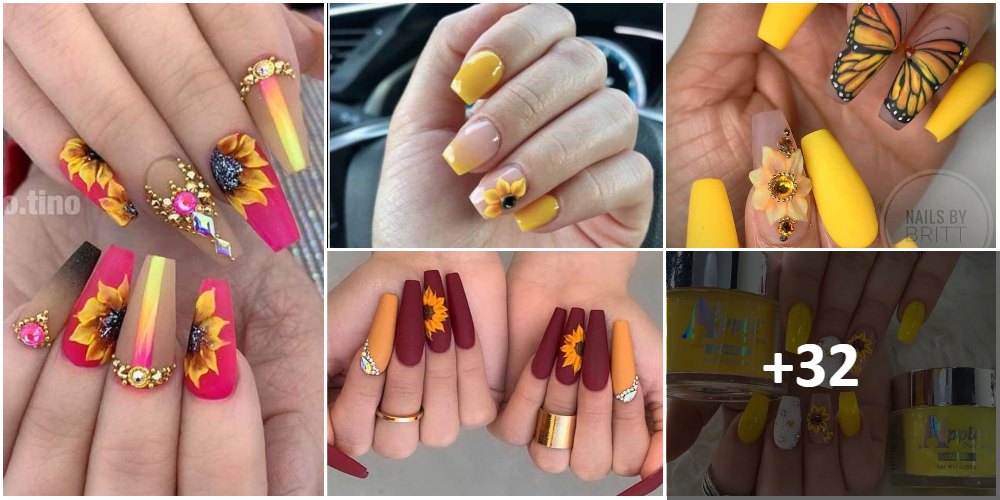 Collage Yellow Semi-permanent Nails Sunflowers