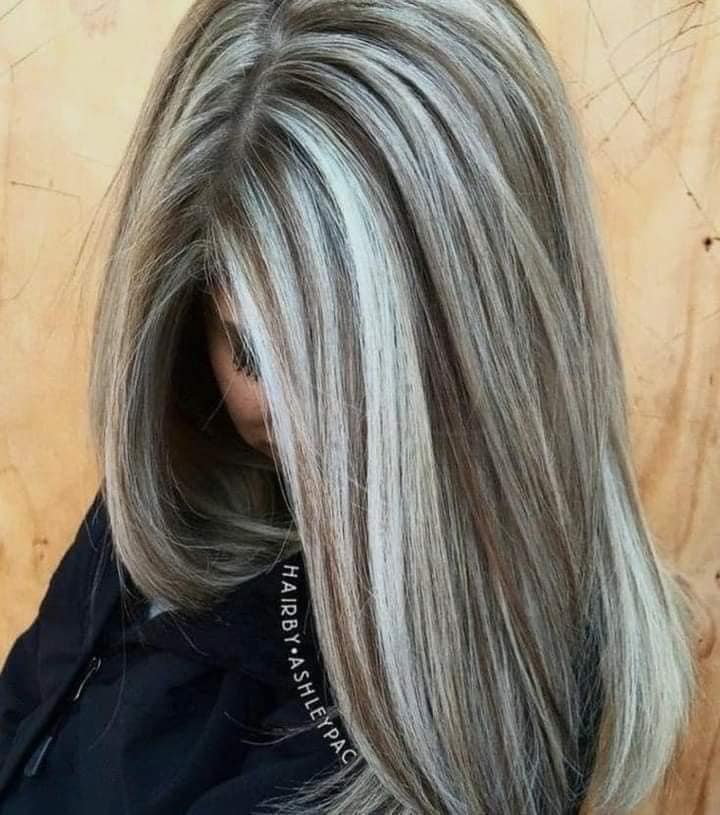 1 TOP 1 Silver or White highlights interspersed with black in straight hair
