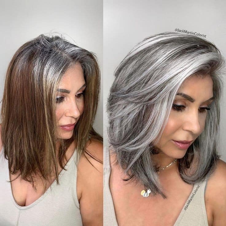 236 Tintura cinza antes e depois para esconder os cabelos grisalhos