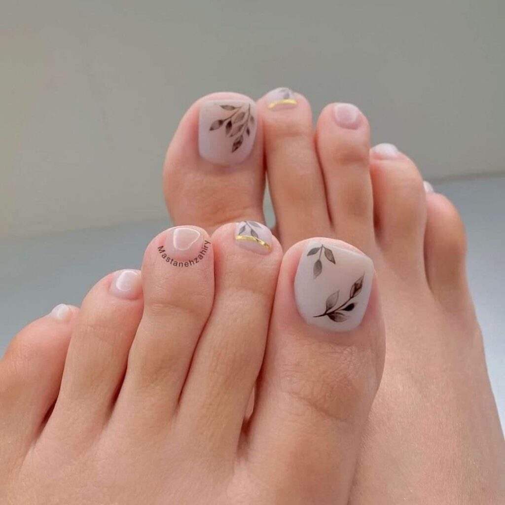 284 disegni per unghie dei piedi rosa chiaro con ramoscelli neri