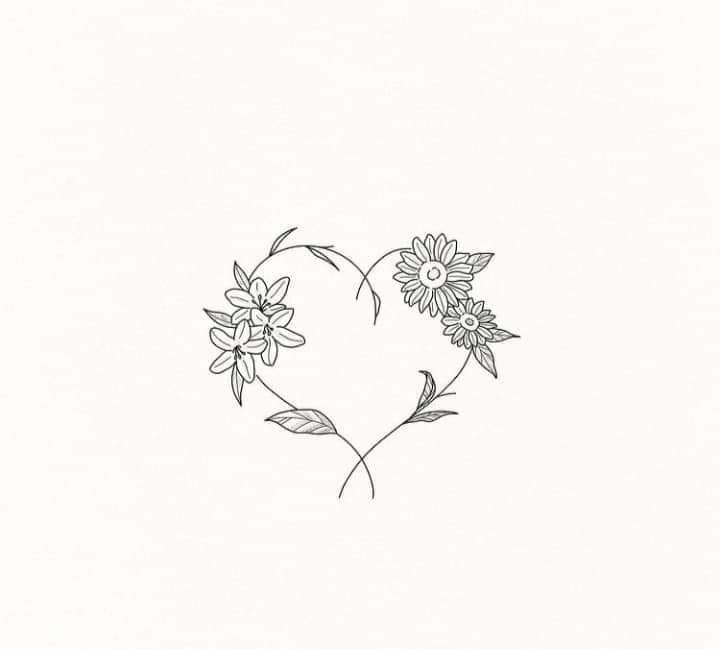 98 Skizzenvorlage Tattoo Herz mit Blumen und Zweigen