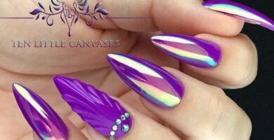 436 Unas de Neon y coloridas Brillantes color purpura con forma de concha nacar