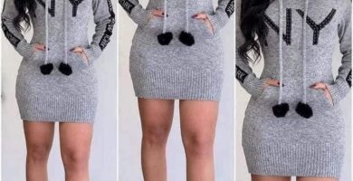 1900 Outfit Color Gris vestido falda corta con letras NY