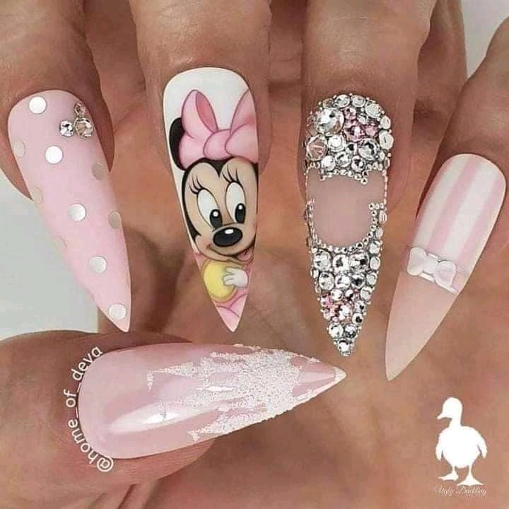 203 Cartoons in Some Pink Disney Characters Minnie Silver Sparkling Rhinestones