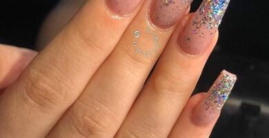 226 Unas con Purpurina Glitter unas largas punta cuadrada encapsulado tornasolado