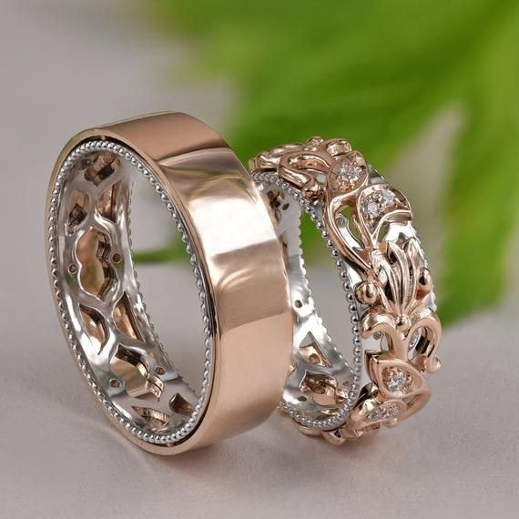 247 Wedding rings with white gold and red gold with stone and Greek decorations