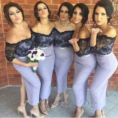 295 Vestidos de Dama de Honor BODAS Aire informal con falda violeta y top negro de encaje