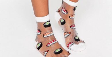 329 Calcetines Mujer Transparentes con dibujos de tortas y panes puntera y tobillo blancos