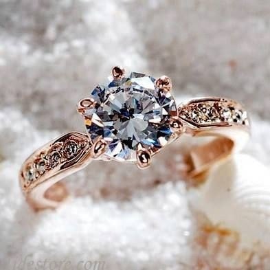 674 QJLE Bague de fiançailles pour femme avec zircon cubique taille diamant 1,5 carat en or rose 18 carats et plaqué argent