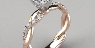 817 Anillo de Compromiso o Boda 14K Oro Rosa De Dos Colores Princesa Cuadrado Diamante