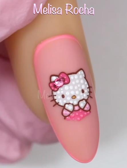FREE COURSE FOR THE APPLICATION OF MELISA ROCHA Pink Hello Kitty Nails