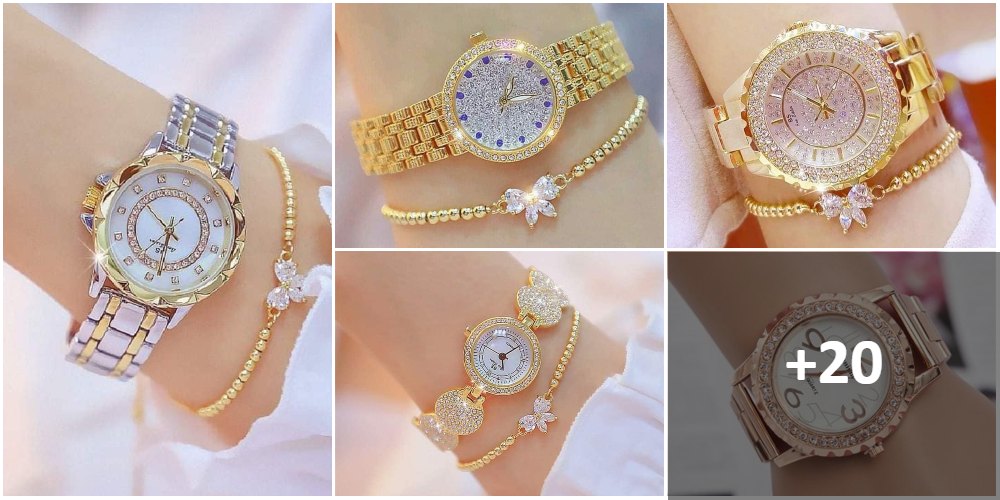 Relógios de pulso Collage Simile com diamantes e ouro