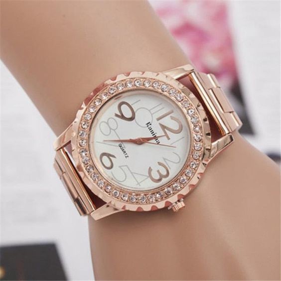 Simil Diamante Wristwatch Fashion Luxury Crystal Big Dial Big Number Stainless Steel Wristwatches silver