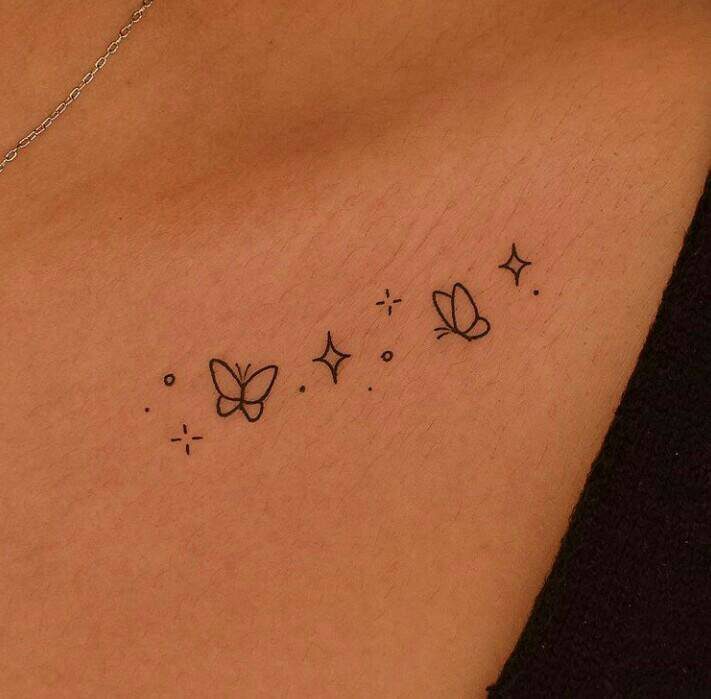 106 tatuagens pequenas e simples, borboletas, estrelas na clavícula
