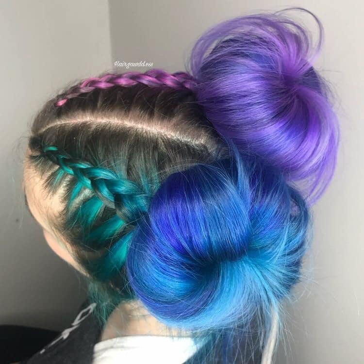143 Trenzas Anchas de Colores Violeta Verde Turquesa azul y fucsia 143 Trenzas Anchas de Colores Violeta Verde Turquesa azul y fucsia
