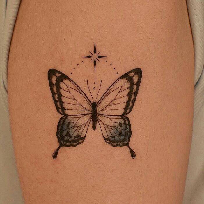 157 tatuagens simples para mulheres Borboleta com estrela na simetria do braço