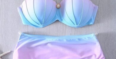 299 BIKINIS ORIGINALES color blanco y celeste Sujetador con forma de concha de mar con tiras de perlas