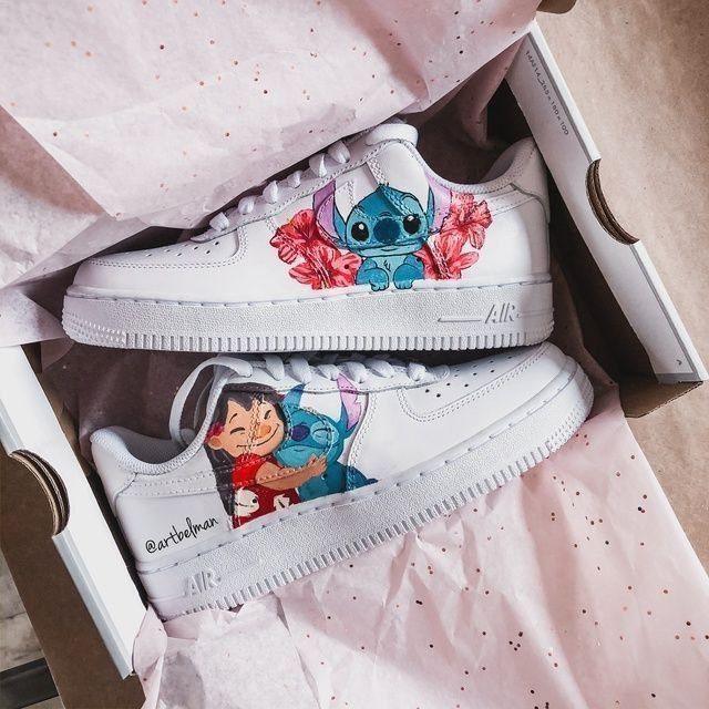 32 Slippers Lilo and Stitch In Nike Air Force White with Flowers Hug