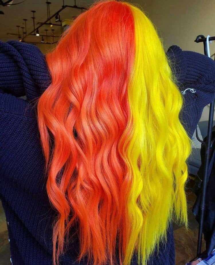 36 cheveux bicolores moitié jaune et orange fort