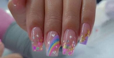 364 Disenos de Unas Punta Cuadrada Arcoiris Estrellas Corazones Blancos laminas doradas