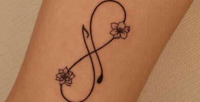 413 Tatuajes Sencillos de Mujer Infinito Doble con Flores y Nota Musical