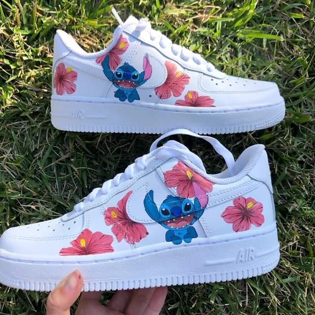55 Lilo and Stitch Nike Air Force Shoes with Red Flowers