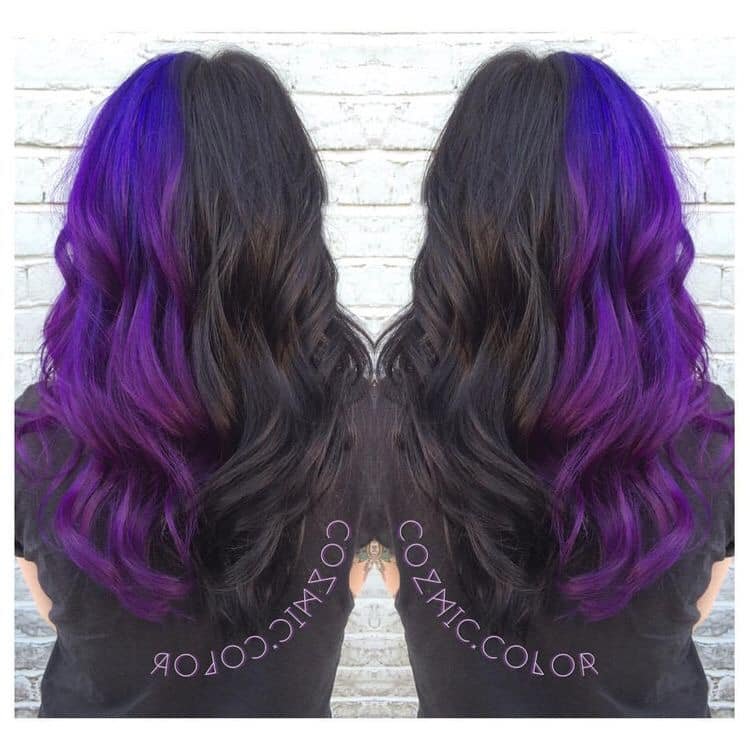 87 Duas cores de meia parte de cabelo violeta e preto