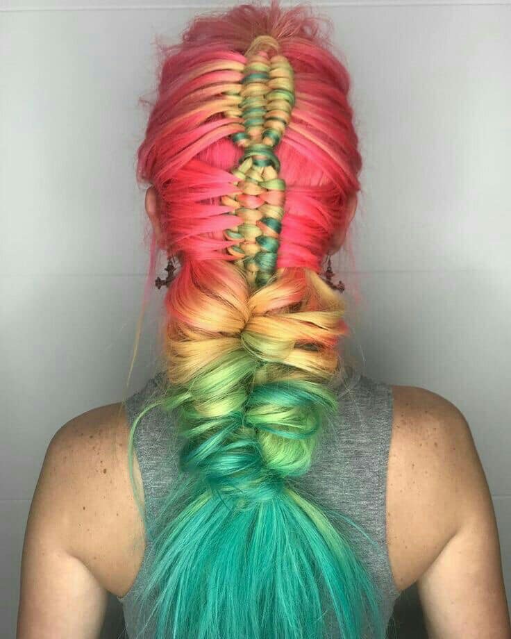 87 Trenzas Anchas de Colores Rojo ajustado verde alga amarillo hermoso tocado 87 Trenzas Anchas de Colores Rojo ajustado verde alga amarillo hermoso tocado