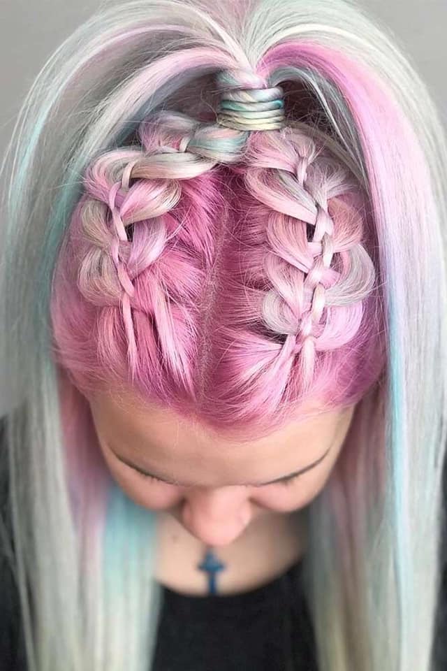 95 Trenzas Anchas de Colores en rosados con puntas blancas 95 Trenzas Anchas de Colores en rosados con puntas blancas