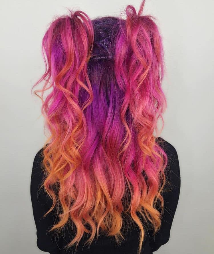 99 Trenzas Anchas de Colores Morado Naranja violeta 99 Trenzas Anchas de Colores Morado Naranja violeta