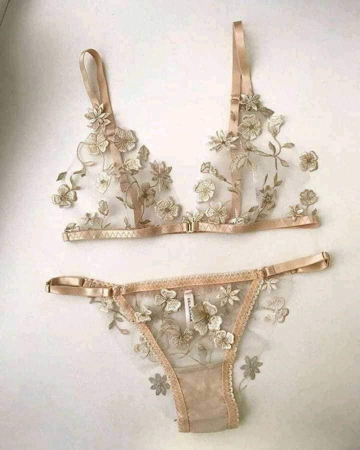 108 Natural Color Sexy Lingerie Set with Flowers and Transparencies