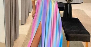 210 Vestido Colorido con rayas verticales rosa veleste amarillo violeta blanco
