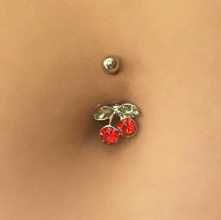 270 Navel Piercing small cherry with green and red stones