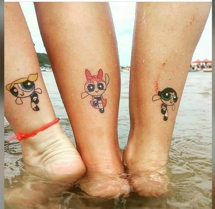 30 Tattoos of the Powerpuff Girls acorn Bubble and Bonbon on calves