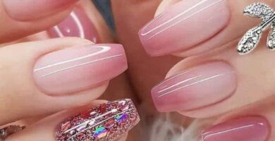 95 Unas Esmalte y Acrilico Rosa ombre degradado y glitter encapsulado brillante