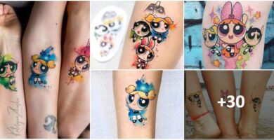 Colagem de tatuagens das Meninas Superpoderosas