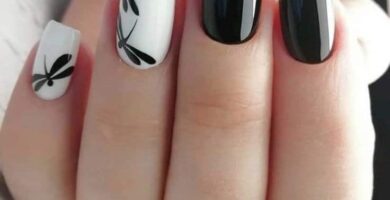 198 Unas Negras con Blanco Brillantes Dibujo de Libelula
