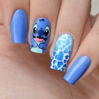 114 Nail Designs for Girls Lilo and Stitch blue with white hearts