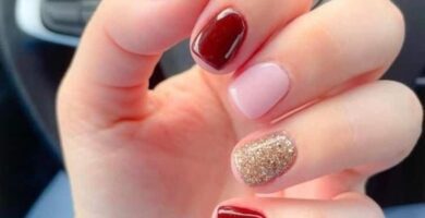 92 Unas Cortas decoradas Bonitas Esmalte Rojo Glitter Dorado y Rosa