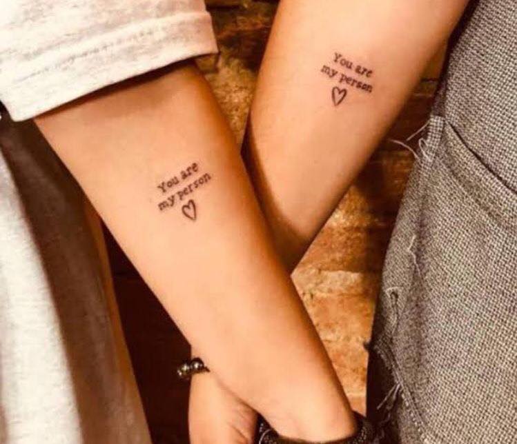 31 Twin Tattoos inscription you are my person with small black heart you are my person