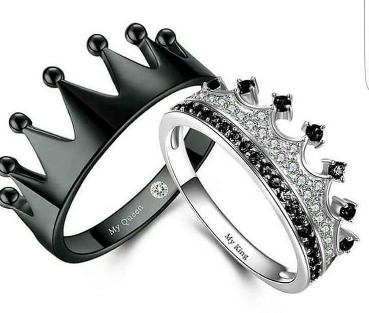 334 Bague couronne noire pour homme en tungstène et platine avec diamants My Queen My King