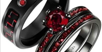 396 Anillos de Tungsteno negro con joya roja rubi de compromiso 18krgp