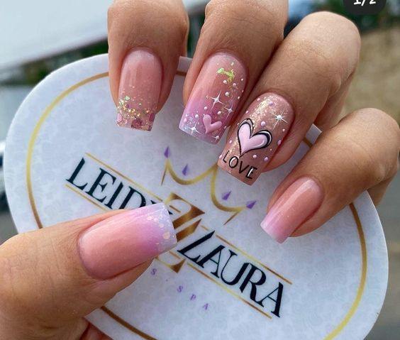 47 BEAUTIFUL NAILS WITH HEARTS and pink enamel