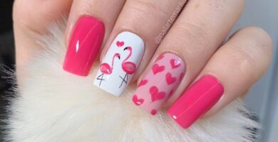 53.2 HERMOSAS UNAS DELICADAS rosas con pegatinas de flamencos y corazones
