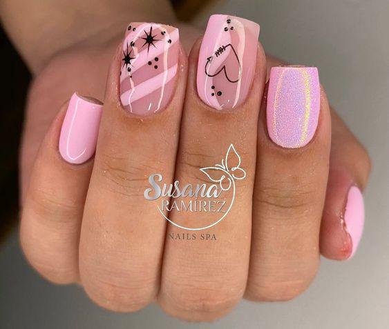 57 BEAUTIFUL NAILS WITH HEARTS and nail polish in pink tones