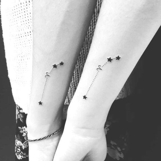 99 Twin Tattoos black small constellation and symbol of Aries with stars