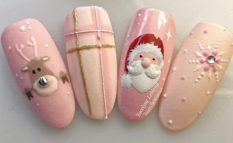 17 Some False for Christmas pale pink with Santa Claus and reindeer