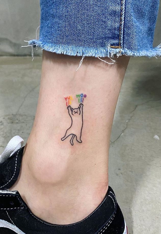 20.3 ORIGINAL SMALL TATTOOS slating cat with YUU MIU on the ankle