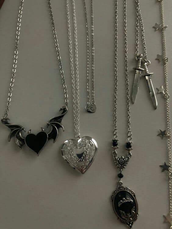 253 GOTHIC JEWELRY gothic chain necklaces silver crosses pearls and hearts