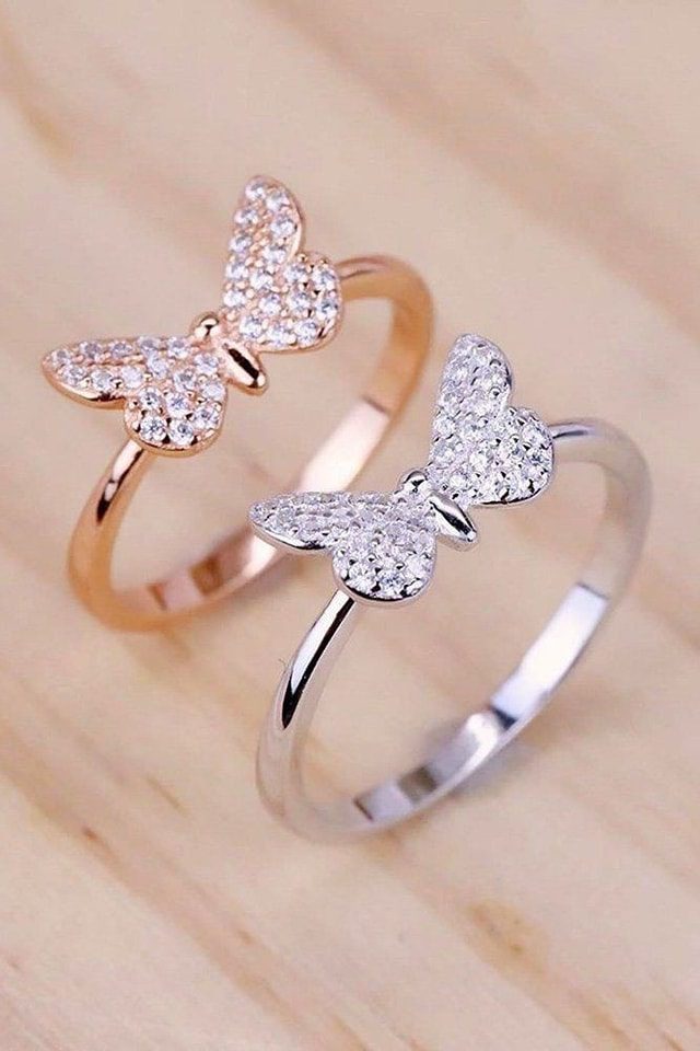 110 pink and silver butterfly best friend rings with sparkles 1